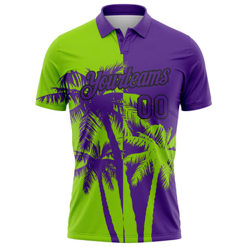 Custom Purple Neon Green-Black Hawaii Tropical Coastal Palm Trees Performance Polo Shirt