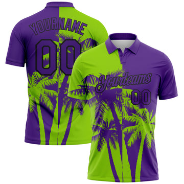 Custom Purple Neon Green-Black Hawaii Tropical Coastal Palm Trees Performance Polo Shirt