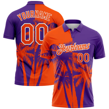 Custom Purple Orange-White Hawaii Tropical Coastal Palm Trees Performance Polo Shirt