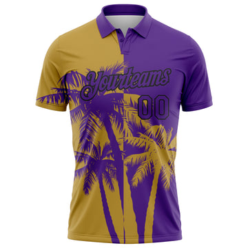 Custom Purple Old Gold-Black Hawaii Tropical Coastal Palm Trees Performance Polo Shirt