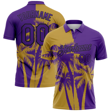 Custom Purple Old Gold-Black Hawaii Tropical Coastal Palm Trees Performance Polo Shirt