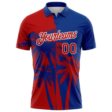 Custom Royal Red-White Hawaii Tropical Coastal Palm Trees Performance Polo Shirt
