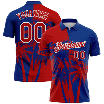 Custom Royal Red-White Hawaii Tropical Coastal Palm Trees Performance Polo Shirt