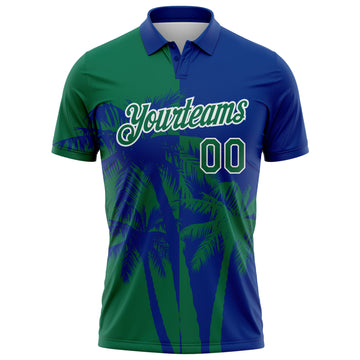 Custom Royal Kelly Green-White Hawaii Tropical Coastal Palm Trees Performance Polo Shirt