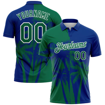 Custom Royal Kelly Green-White Hawaii Tropical Coastal Palm Trees Performance Polo Shirt