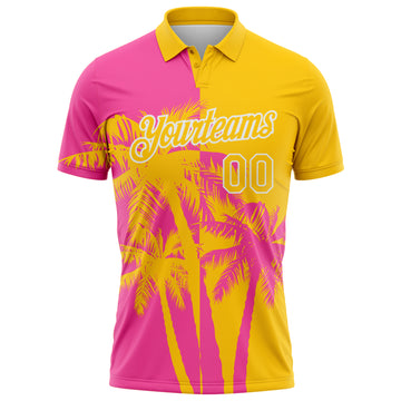 Custom Yellow Pink-White Hawaii Tropical Coastal Palm Trees Performance Polo Shirt