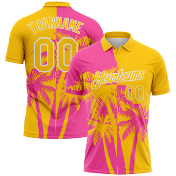 Custom Yellow Pink-White Hawaii Tropical Coastal Palm Trees Performance Polo Shirt