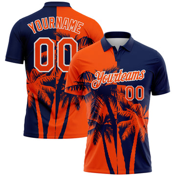 Custom Navy Orange-White Hawaii Tropical Coastal Palm Trees Performance Polo Shirt