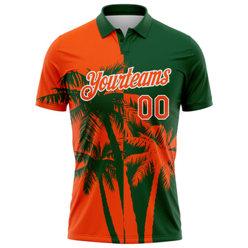 Custom Green Orange-White Hawaii Tropical Coastal Palm Trees Performance Polo Shirt