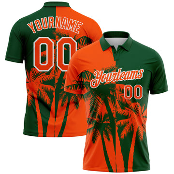 Custom Green Orange-White Hawaii Tropical Coastal Palm Trees Performance Polo Shirt