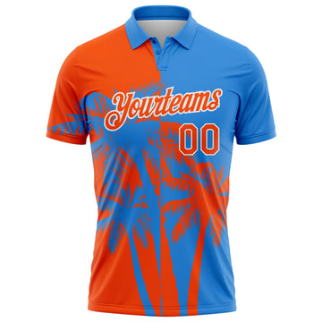Custom Powder Blue Orange-White Hawaii Tropical Coastal Palm Trees Performance Polo Shirt