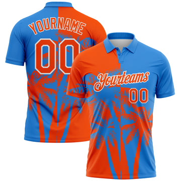 Custom Powder Blue Orange-White Hawaii Tropical Coastal Palm Trees Performance Polo Shirt
