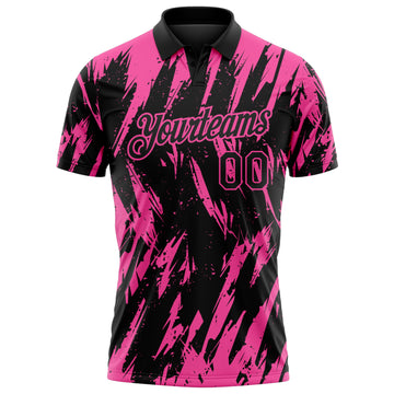 Custom Black-Pink Torn Sharp Brush Stroke Splatter Performance Polo Shirt