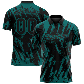 Custom Black-Teal Torn Sharp Brush Stroke Splatter Performance Polo Shirt