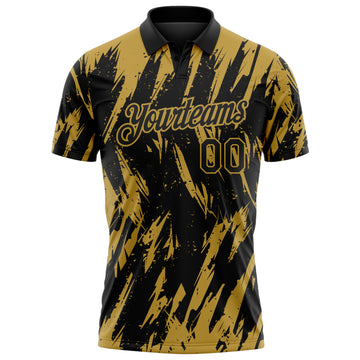 Custom Black-Old Gold Torn Sharp Brush Stroke Splatter Performance Polo Shirt