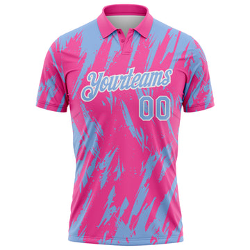 Custom Pink Light Blue-White Torn Sharp Brush Stroke Splatter Performance Polo Shirt