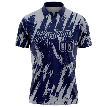Custom Navy-Gray Torn Sharp Brush Stroke Splatter Performance Polo Shirt