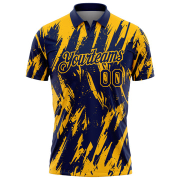 Custom Navy-Gold Torn Sharp Brush Stroke Splatter Performance Polo Shirt