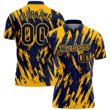 Custom Navy-Gold Torn Sharp Brush Stroke Splatter Performance Polo Shirt