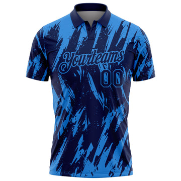 Custom Navy-Powder Blue Torn Sharp Brush Stroke Splatter Performance Polo Shirt