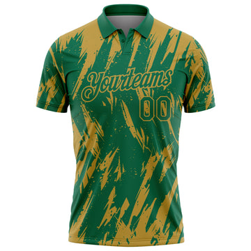 Custom Kelly Green-Old Gold Torn Sharp Brush Stroke Splatter Performance Polo Shirt