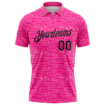 Custom Pink-Black Distressed Fragment Brush Stroke Performance Polo Shirt
