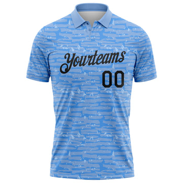 Custom Light Blue-Black Distressed Fragment Brush Stroke Performance Polo Shirt