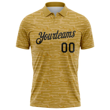 Custom Old Gold-Black Distressed Fragment Brush Stroke Performance Polo Shirt