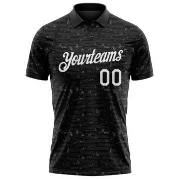 Custom Black-White Distressed Fragment Brush Stroke Performance Polo Shirt