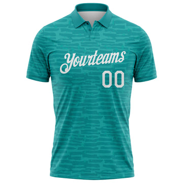 Custom Teal-White Distressed Fragment Brush Stroke Performance Polo Shirt