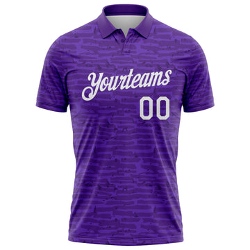 Custom Purple-White Distressed Fragment Brush Stroke Performance Polo Shirt
