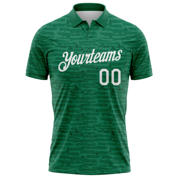 Custom Kelly Green-White Distressed Fragment Brush Stroke Performance Polo Shirt