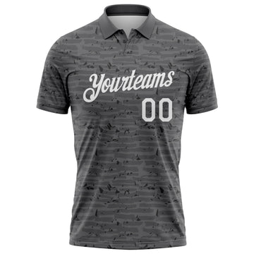 Custom Steel Gray-White Distressed Fragment Brush Stroke Performance Polo Shirt