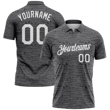 Custom Steel Gray-White Distressed Fragment Brush Stroke Performance Polo Shirt