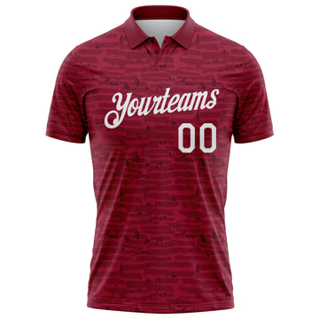 Custom Crimson-White Distressed Fragment Brush Stroke Performance Polo Shirt