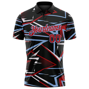 Custom Black Red-Light Blue Dynamic Geometric Shard Performance Polo Shirt