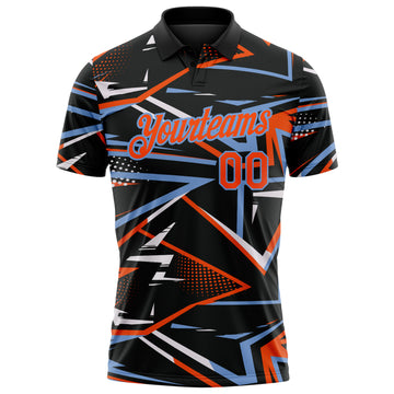 Custom Black Orange-Powder Blue Dynamic Geometric Shard Performance Polo Shirt