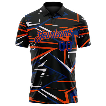 Custom Black Royal-Orange Dynamic Geometric Shard Performance Polo Shirt