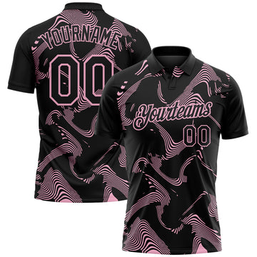 Custom Black-Light Pink 3D Pattern Abstract Fluid Swirl Line Performance Polo Shirt