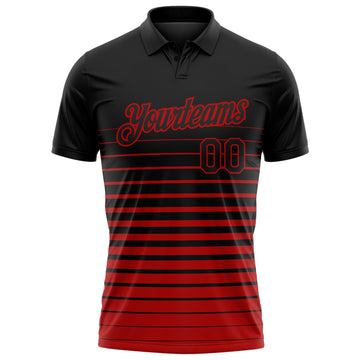 Custom Black-Red Horizontal Gradient Stripe Performance Polo Shirt