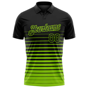 Custom Black-Neon Green Horizontal Gradient Stripe Performance Polo Shirt