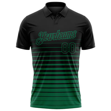 Custom Black-Kelly Green Horizontal Gradient Stripe Performance Polo Shirt