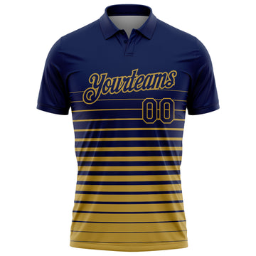 Custom Navy-Old Gold Horizontal Gradient Stripe Performance Polo Shirt