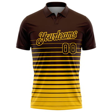 Custom Brown-Yellow Horizontal Gradient Stripe Performance Polo Shirt