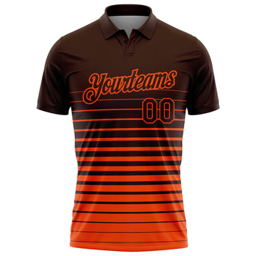 Custom Brown-Orange Horizontal Gradient Stripe Performance Polo Shirt
