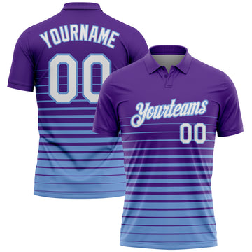 Custom Purple White-Light Blue Horizontal Gradient Stripe Performance Polo Shirt