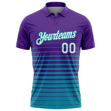 Custom Purple White-Teal Horizontal Gradient Stripe Performance Polo Shirt