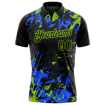 Custom Black Royal-Neon Green Dynamic Splatter Brush Stroke Performance Polo Shirt