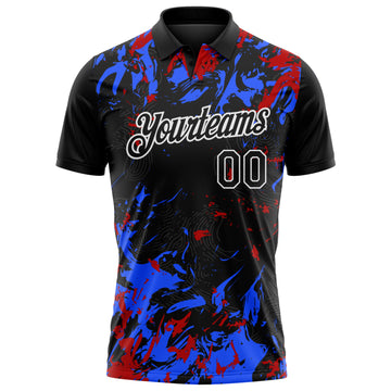 Custom Black Royal Red-White Dynamic Splatter Brush Stroke Performance Polo Shirt