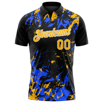 Custom Black Gold Royal-White Dynamic Splatter Brush Stroke Performance Polo Shirt